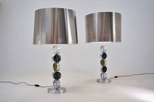 RAAK table lamps, large complementary pair, aluminum, steel & glass, 1972, Dutch